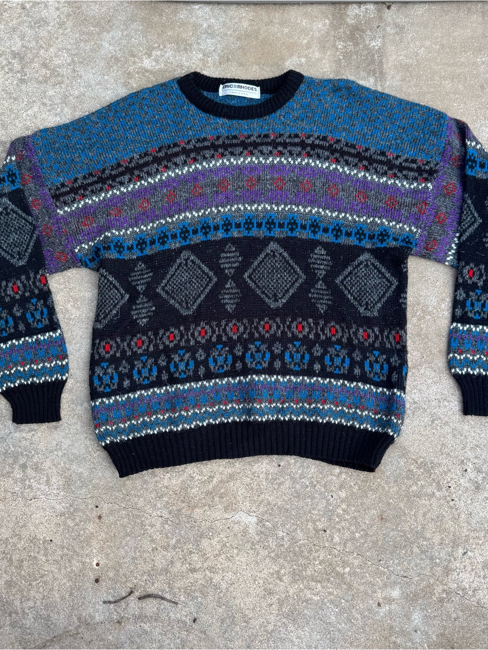 Eric Rhodes 90s made in USA Multicolor Fair Isle Crewneck Sweater - Men's
